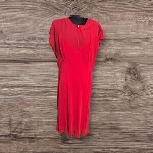 Bloomingdale’s Vintage Red Silk Cap Sleeve Sheer With Slip MIDI Dress Plus 18W